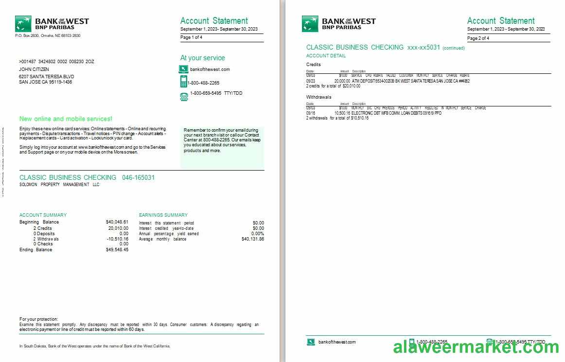 USA South Dakota Bank of the West BNP Paribas, 4 pages
